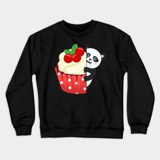 Hungry panda try to eat cupcake Crewneck Sweatshirt